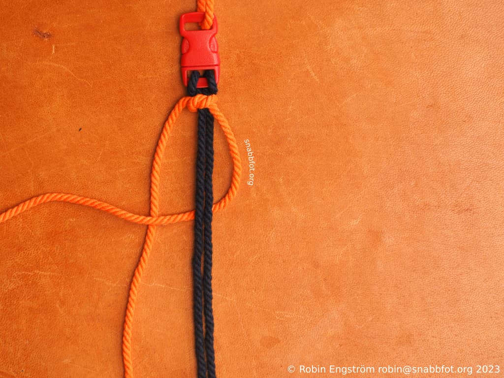 Två snören fästa i ett spänne